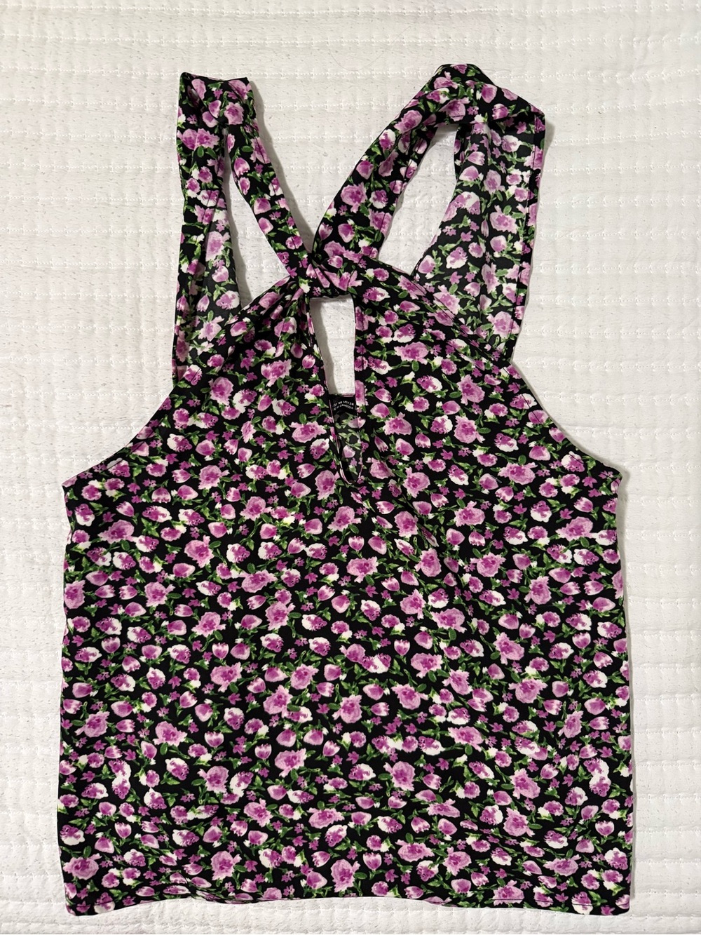 Zara Black Tank Top with Pink Floral Print